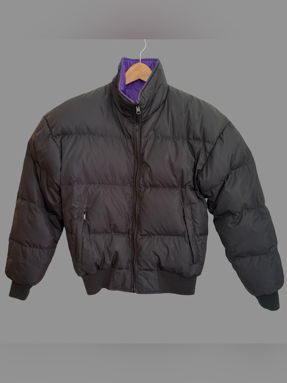 Woolrich Vintage Black/Purple Reversible Cropped Down Puffer Jacket S